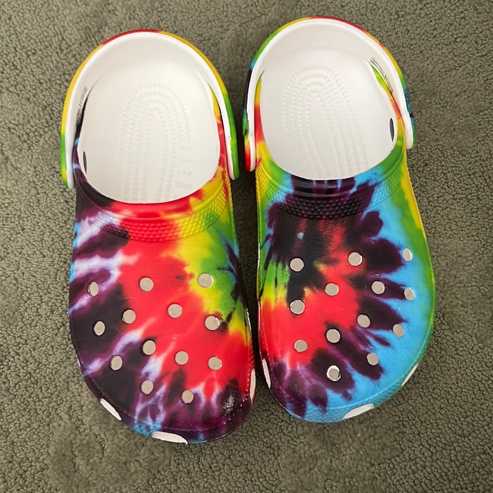 Rainbow tie dye crocs.